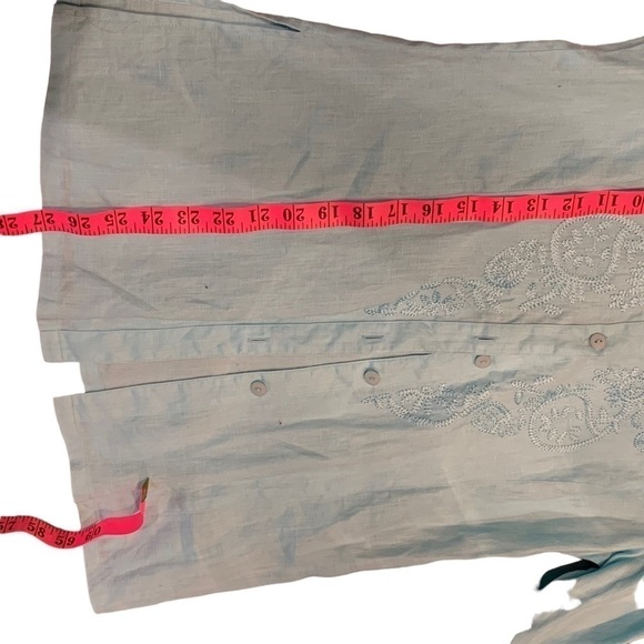 100%Linen Embroidered Button Front Shirt - Picture 7 of 9